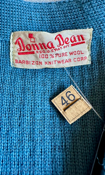 DONNA DEAN 1940s Pure Wool Ribbed Knit Cardigan • Med. to Lg.