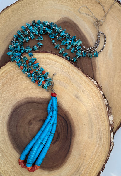 SANTO DOMINGO PUEBLO Turquoise & Spiny Oyster Jacla Necklace