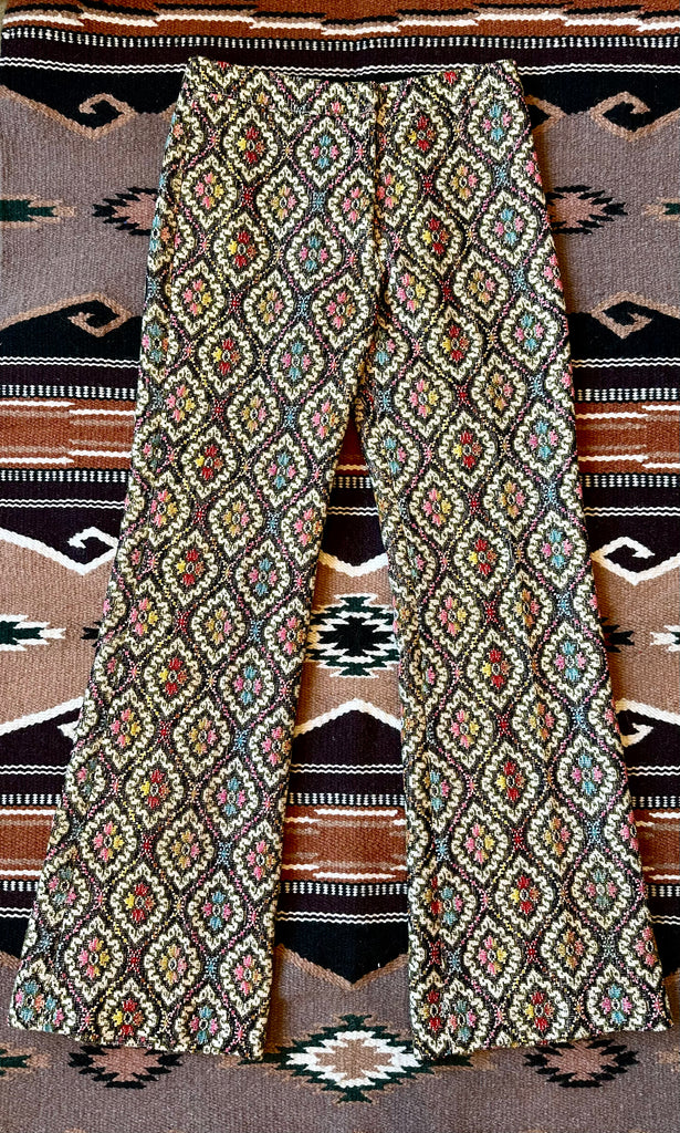 TAPESTRY PANTS Vintage 60s Bell Bottoms • Small
