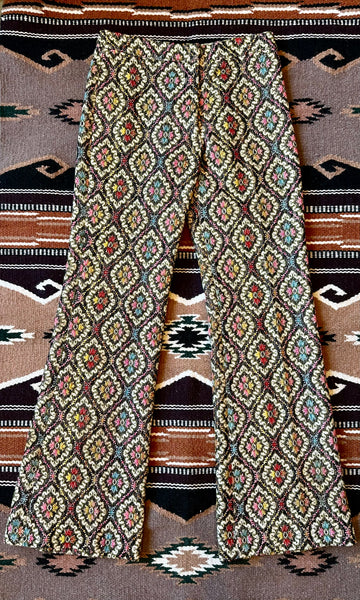 TAPESTRY PANTS Vintage 60s Bell Bottoms • Small