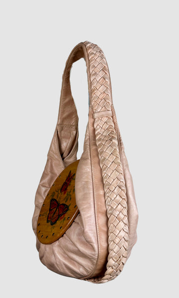 SUZIE KONDI Leather and Wood Butterfly Shoulder Bag