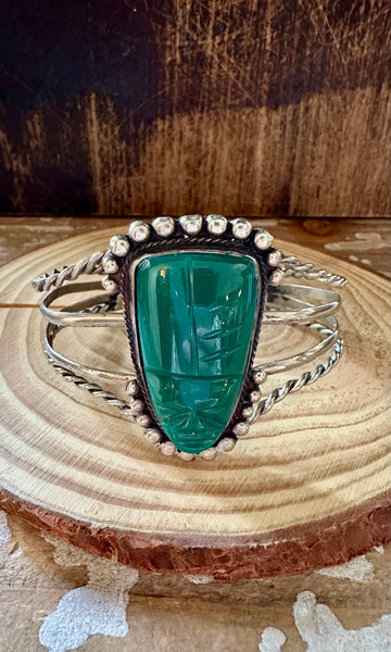 1950s VINTAGE MEXICAN SILVER and Green Onyx Cuff • 32g