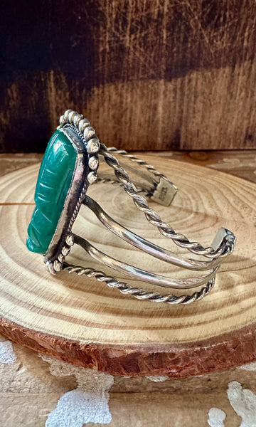 1950s VINTAGE MEXICAN SILVER and Green Onyx Cuff • 32g