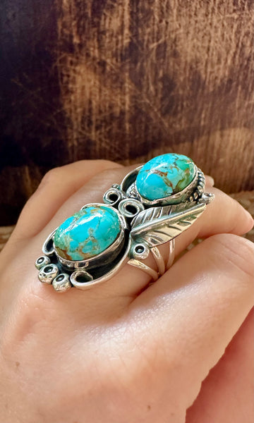 LITTLE C.R. Dineh Native Arts Turquoise Sterling Silver Ring • Size 8 1/2