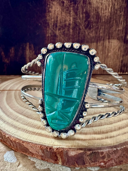 1950s VINTAGE MEXICAN SILVER and Green Onyx Cuff • 32g