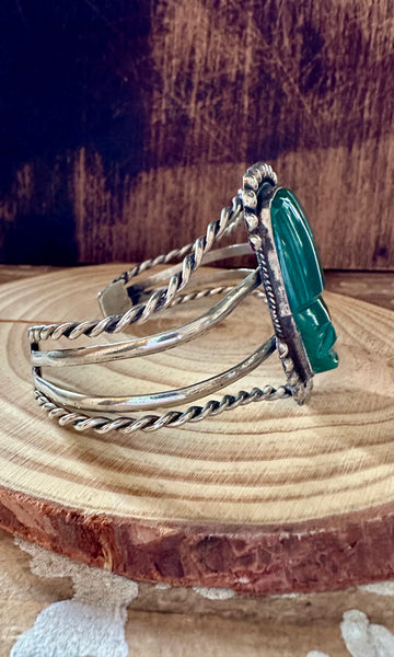 1950s VINTAGE MEXICAN SILVER and Green Onyx Cuff • 32g