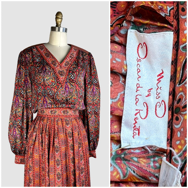 OSCAR De LA RENTA Miss O 80s Silk  Blouse and Skirt • Small / Medium