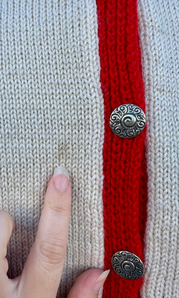 VINTAGE HANDKNITTED NORWEGIAN Wool 60s/70s Cardigan Sweater • Medium
