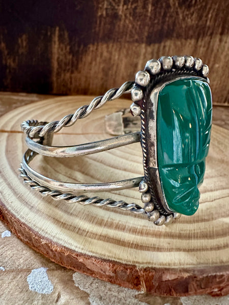 1950s VINTAGE MEXICAN SILVER and Green Onyx Cuff • 32g