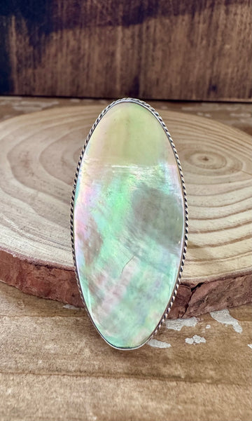 OCEAN ABALONE Large Sterling Silver Statement Ring • Size 7