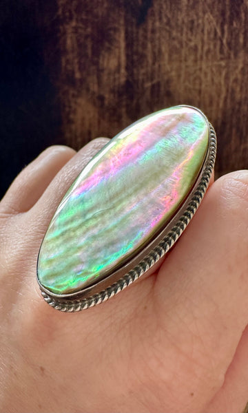 OCEAN ABALONE Large Sterling Silver Statement Ring • Size 7