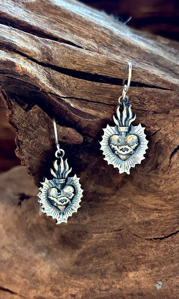 SACRED HEART Mexican Sterling Silver Dangle Earrings