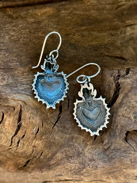SACRED HEART Mexican Sterling Silver Dangle Earrings