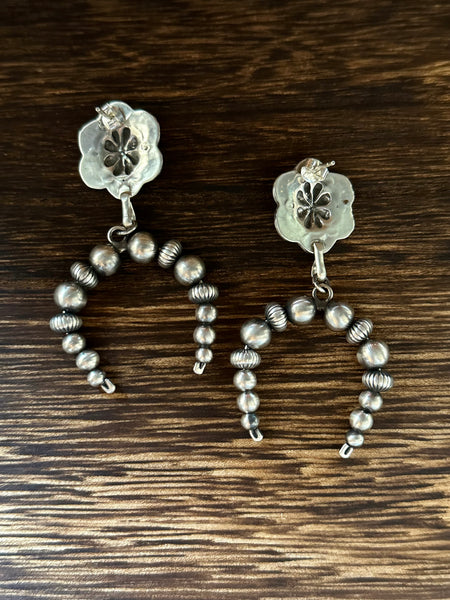 SILVER BEADED NAJAS Statement Dangle Earrings, Navajo Made