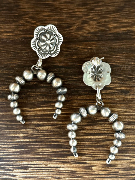 SILVER BEADED NAJAS Statement Dangle Earrings, Navajo Made