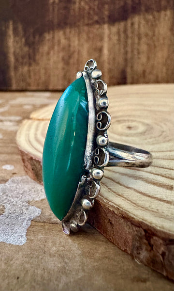 MEXICAN GREEN DECO Sterling Silver Statement Ring • Size 6 1/4 & 6 1/2