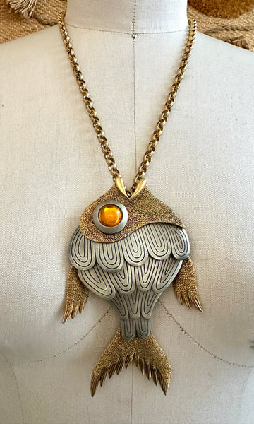 1970s VINTAGE FISH Large Statement Necklace