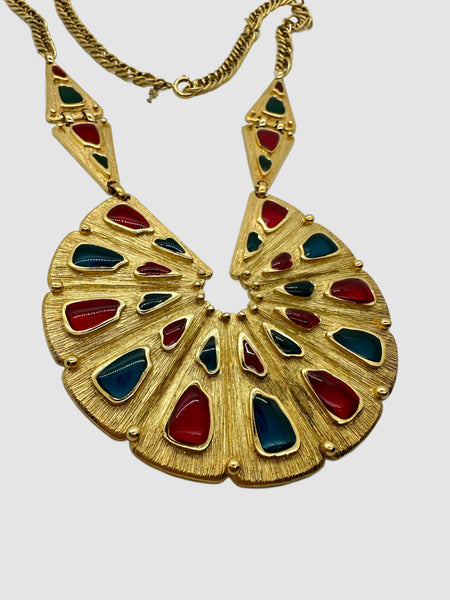 TRIFARI VINTAGE GLASS Palette Large Statement Gold Necklace