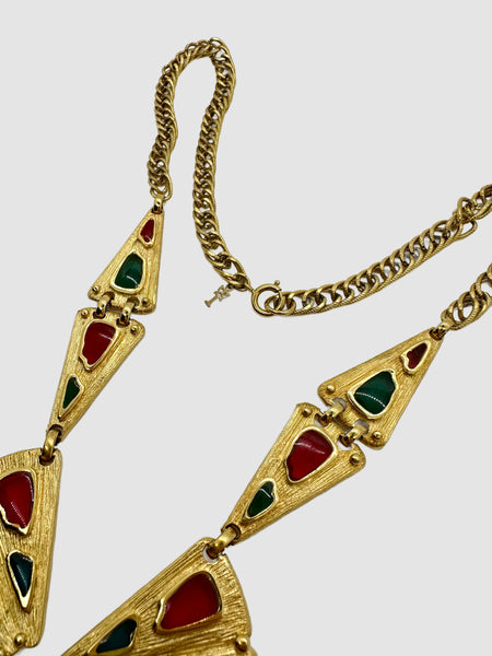 TRIFARI VINTAGE GLASS Palette Large Statement Gold Necklace