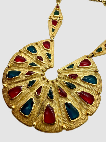 TRIFARI VINTAGE GLASS Palette Large Statement Gold Necklace