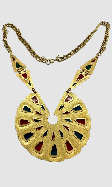 TRIFARI VINTAGE GLASS Palette Large Statement Gold Necklace