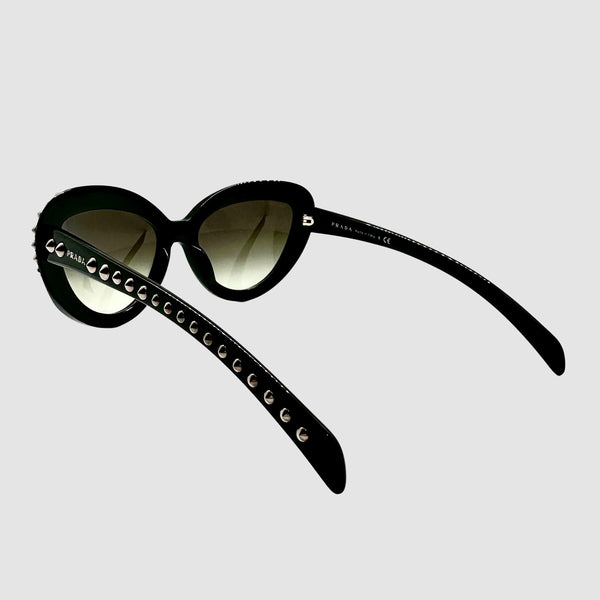 Prada Oversized Cat-Eye Black Sunglasses w/ Studs