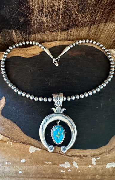 SILVER TURQUOISE HORSEBEND Necklace Pendant