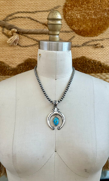 SILVER TURQUOISE HORSEBEND Necklace Pendant