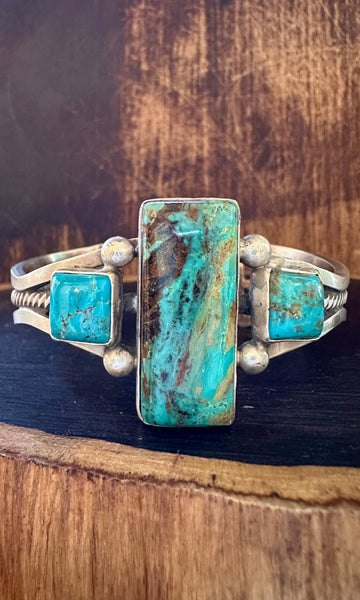 TURQUOISE TETRIS TRIO Sterling Silver Navajo Cuff • 48g