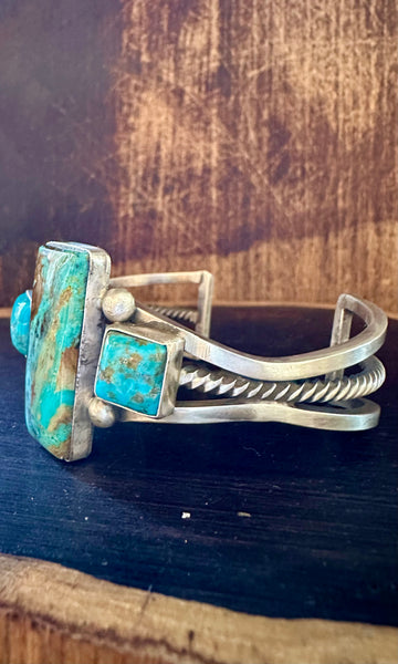 TURQUOISE TETRIS TRIO Sterling Silver Navajo Cuff • 48g