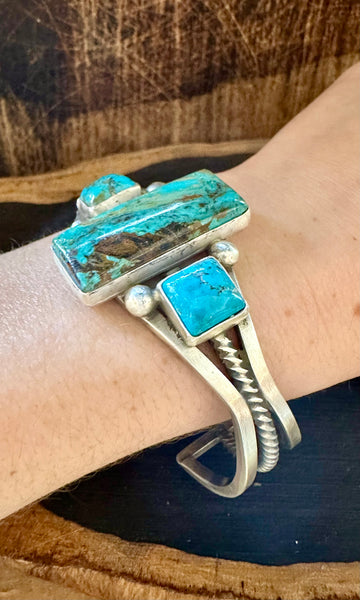 TURQUOISE TETRIS TRIO Sterling Silver Navajo Cuff • 48g
