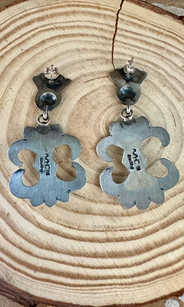 MARTHA CAYATINE NAVAJO Sterling Silver & Turquoise Stud Dangle Earrings