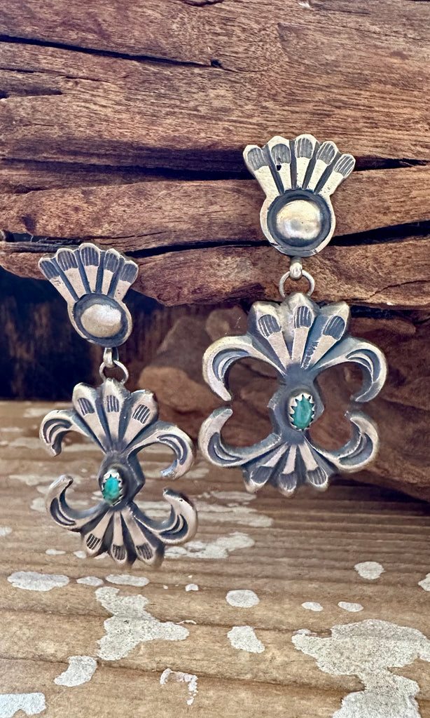 MARTHA CAYATINE NAVAJO Sterling Silver & Turquoise Stud Dangle Earrings
