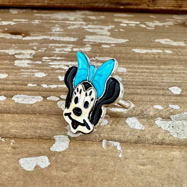 MINNIE MOUSE Zuni Toons Inlay Silver Ring • Size 9