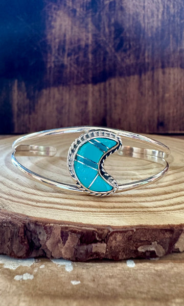 TURQUOISE CRESCENT MOON Sterling Silver Cuff • 10g