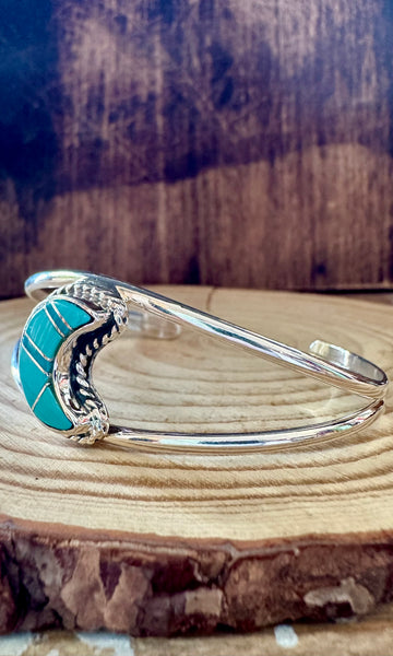 TURQUOISE CRESCENT MOON Sterling Silver Cuff • 10g