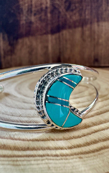 TURQUOISE CRESCENT MOON Sterling Silver Cuff • 10g