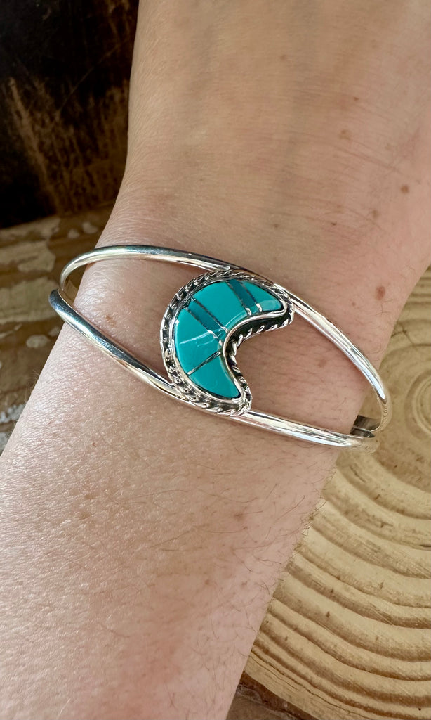 TURQUOISE CRESCENT MOON Sterling Silver Cuff • 10g
