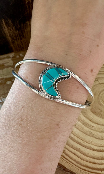 TURQUOISE CRESCENT MOON Sterling Silver Cuff • 10g