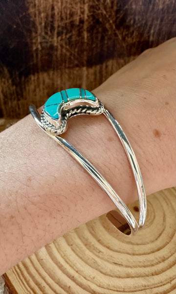 TURQUOISE CRESCENT MOON Sterling Silver Cuff • 10g