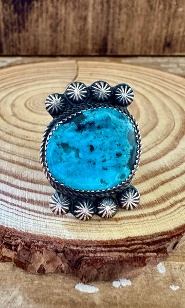 MARTHA CAYANCITO Statement Kingman Turquoise & Sterling Silver Ring • Size 8 1/2