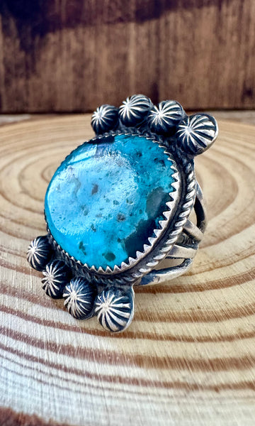 MARTHA CAYANCITO Statement Kingman Turquoise & Sterling Silver Ring • Size 8 1/2