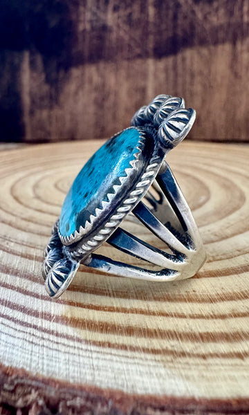 MARTHA CAYANCITO Statement Kingman Turquoise & Sterling Silver Ring • Size 8 1/2