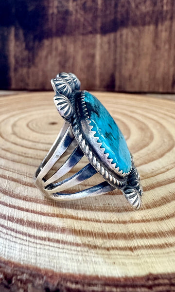 MARTHA CAYANCITO Statement Kingman Turquoise & Sterling Silver Ring • Size 8 1/2