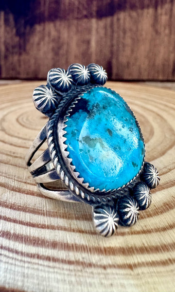 MARTHA CAYANCITO Statement Kingman Turquoise & Sterling Silver Ring • Size 8 1/2