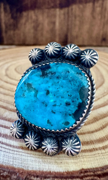 MARTHA CAYANCITO Statement Kingman Turquoise & Sterling Silver Ring • Size 8 1/2