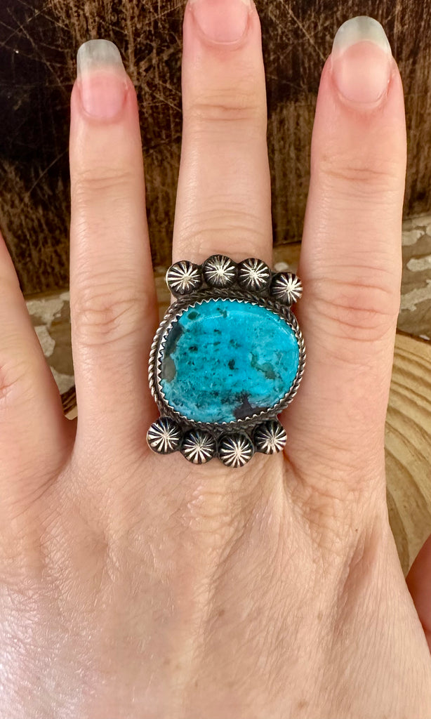 MARTHA CAYANCITO Statement Kingman Turquoise & Sterling Silver Ring • Size 8 1/2