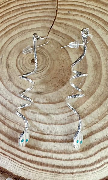 SNAKE CHARMERS Silver and Turquoise Dangle Earrings