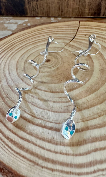 SNAKE CHARMERS Silver and Turquoise Dangle Earrings