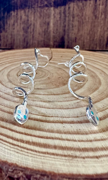 SNAKE CHARMERS Silver and Turquoise Dangle Earrings